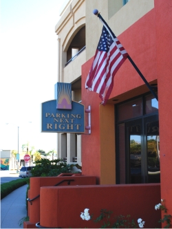 Free parking for Torrance Optometry is entered on Cabrillo Ave for the Plaza del Prado